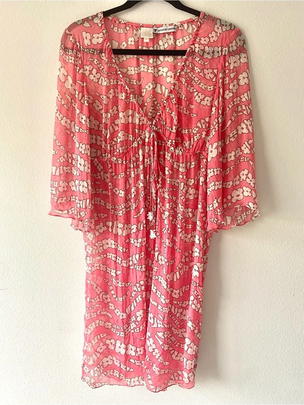 Milly Cabana BERGDORF GOODMAN 100% Silk vibrant Pink Floral Coverup Size S